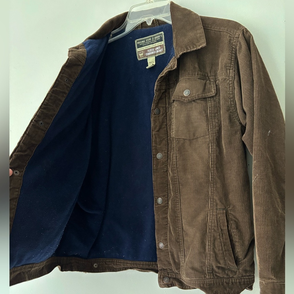 Vintage Boho Brown Corduroy Preppy Button Up Inner Fleece Winter Jacket - Medium - Picture 6 of 9